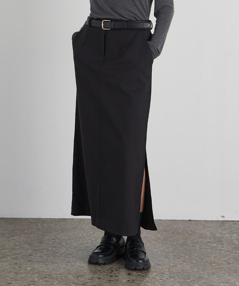 울 트임 롱 스커트 (Black)