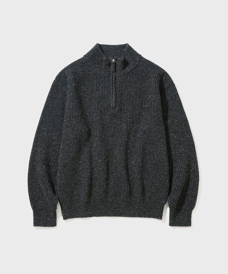 HEATHER TWEED HALF ZIP KNIT (CHARCOAL)