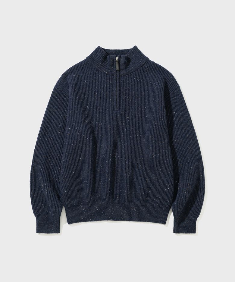 HEATHER TWEED HALF ZIP KNIT (NAVY)