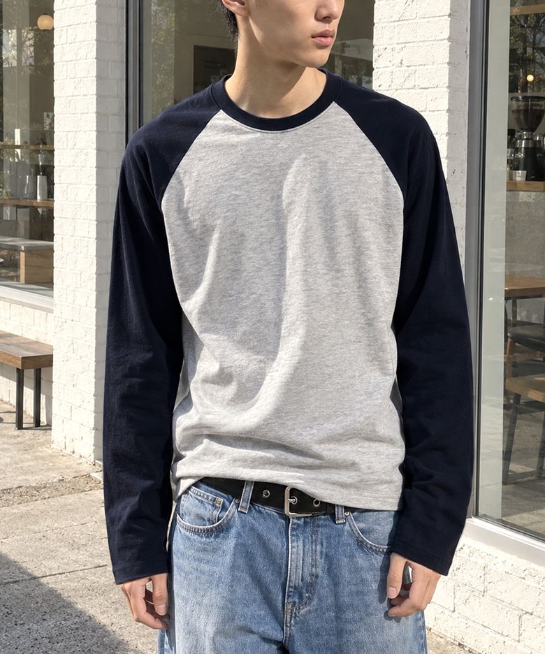 크롭 래글런 롱슬리브 티셔츠 네이비
