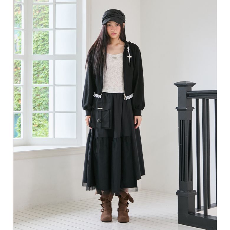 [BLUE LABEL] 원포켓 메쉬배색 언발 스커트 ES3OSK04