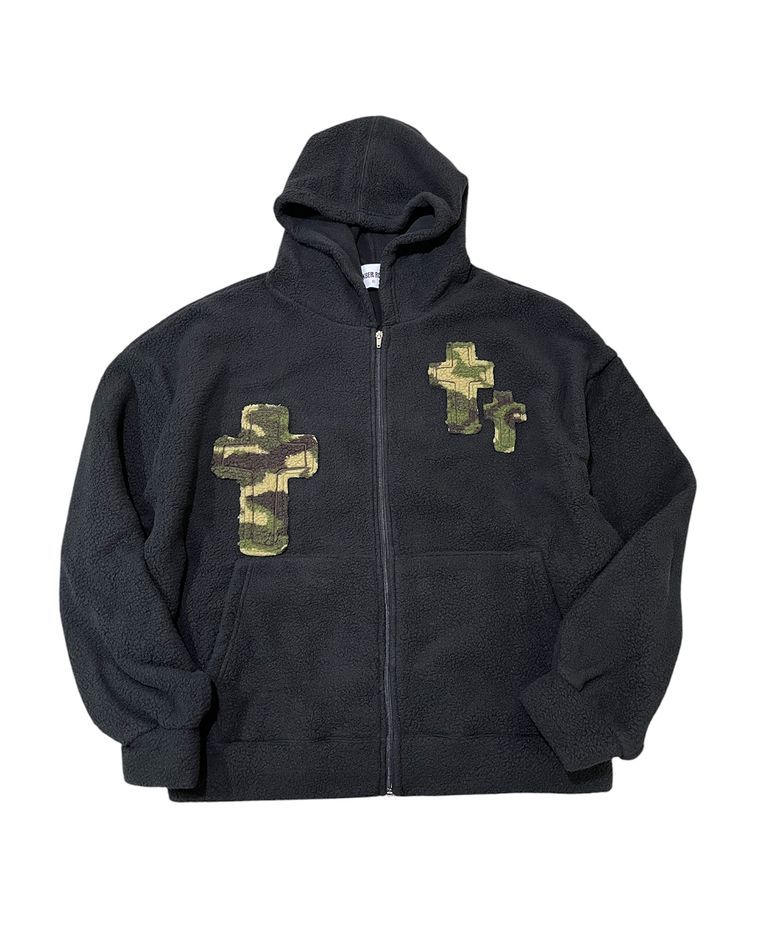 Camo Cross Fleece Zip Hoodie (black)