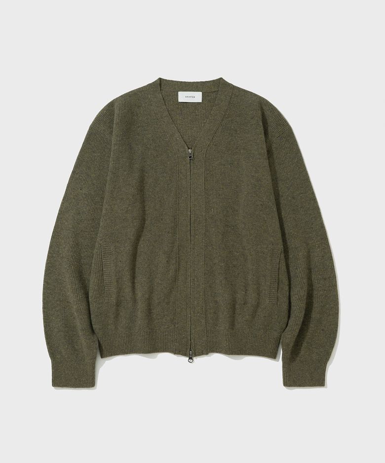 WOOL CASHMERE ZIP CARDIGAN (OLIVE)