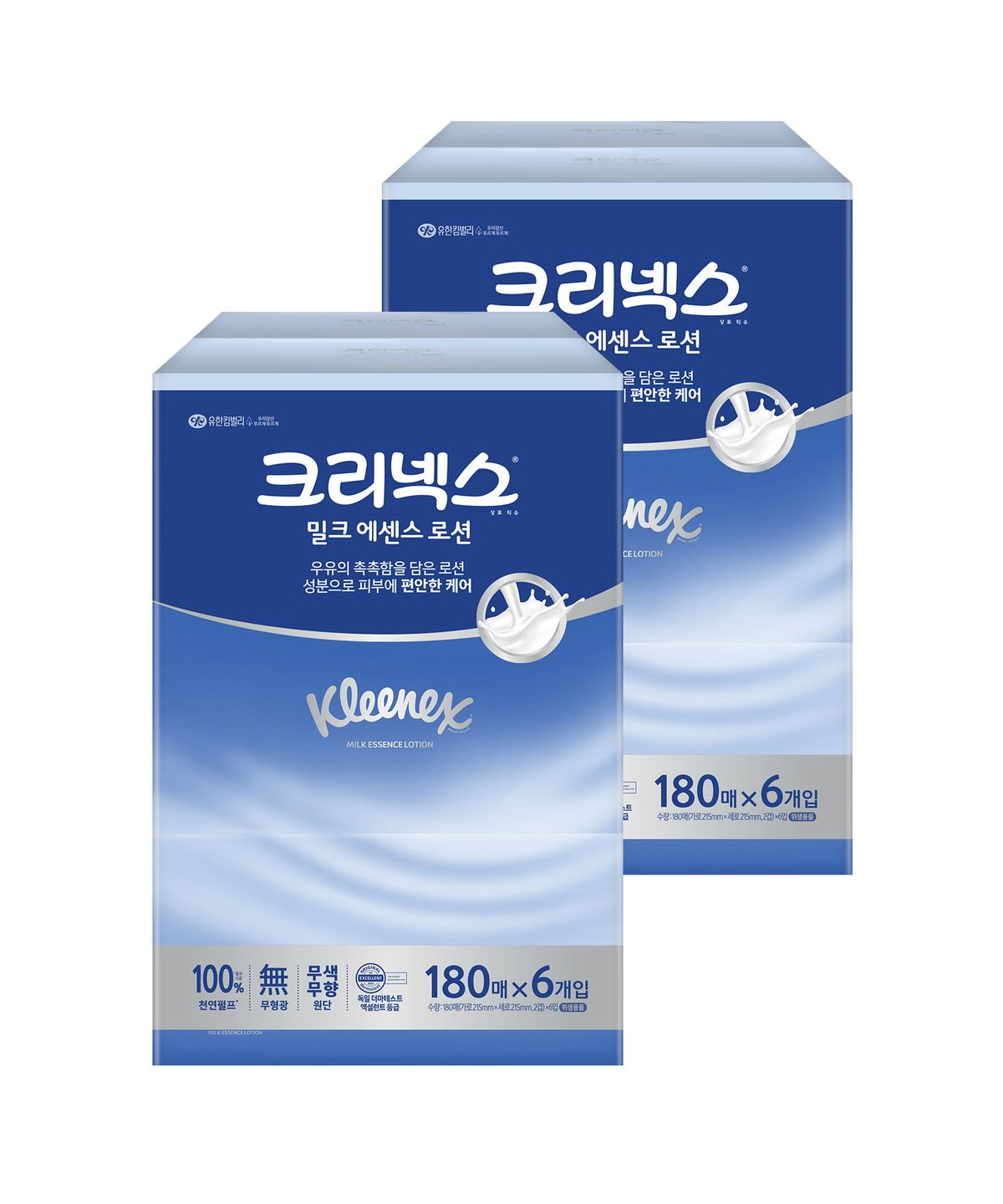 크리넥스(KLEENEX) 밀크에센스로션 각티슈 180매x6입x2팩