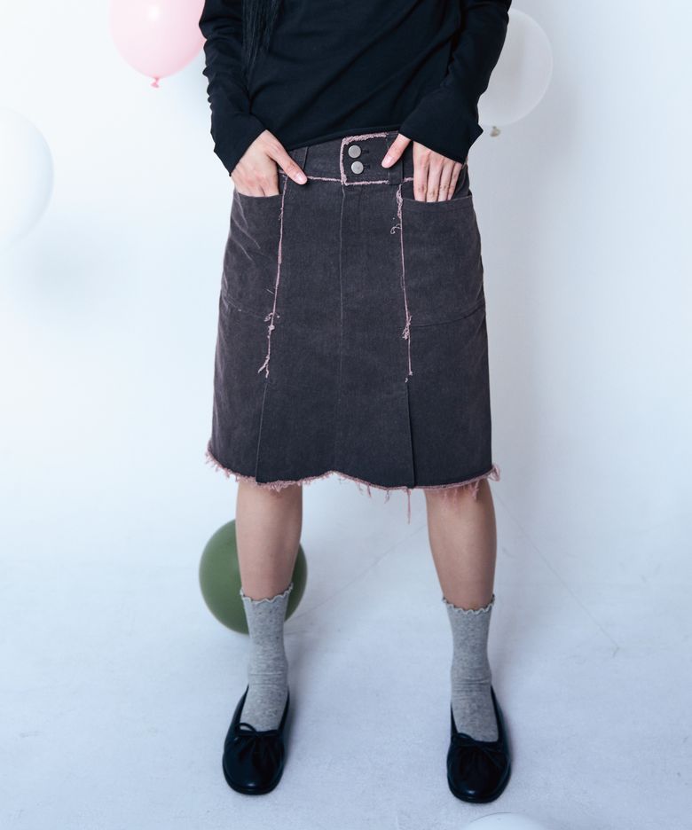 Raw edge Midi Skirt Washed Pink denim