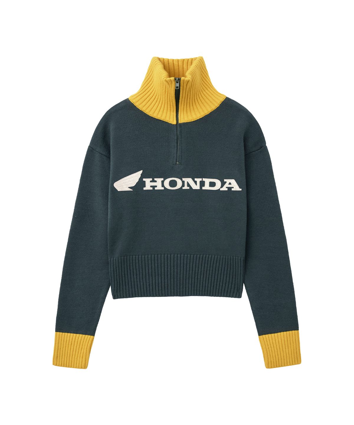 핍스 모터사이클(PHYPS MOTORCYCLE) Women Motorsport Heritage Stripe Half Zip Knit Dark Green