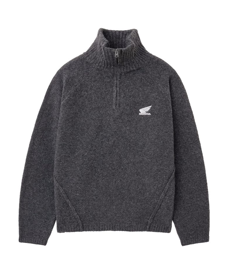Mesh Detail Half Zip Knit Charcoal