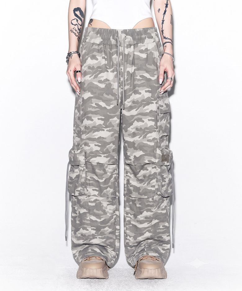 SOLID POCKET WIDE BANDING PANTS WHITE CAMO