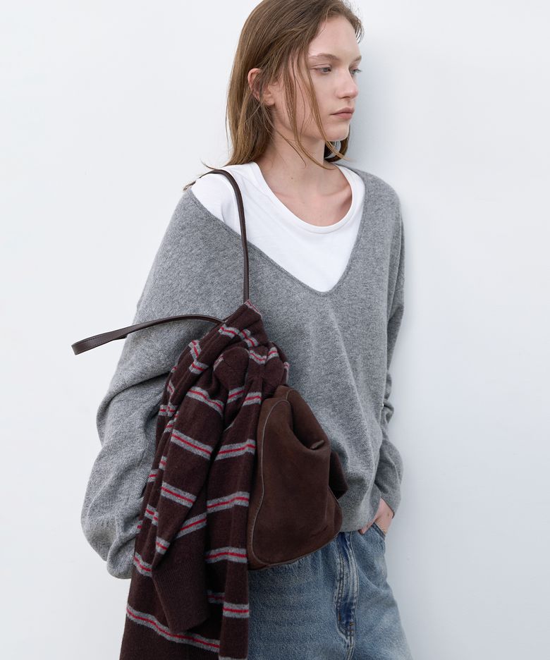 (T-7230)WOOL BLENDED DEEP V-NECK KNIT