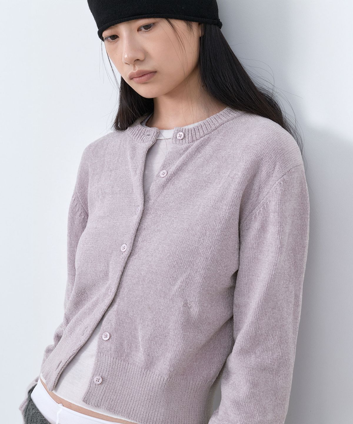 아틀리에 나인(ATELIER NAIN) (CD-2287)AN VELVET ROUND NECK KNIT CARDIGAN