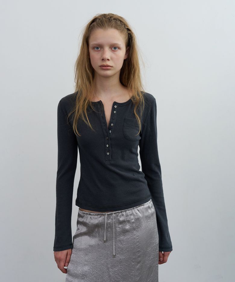 Kid pocket henry tee - charcoal