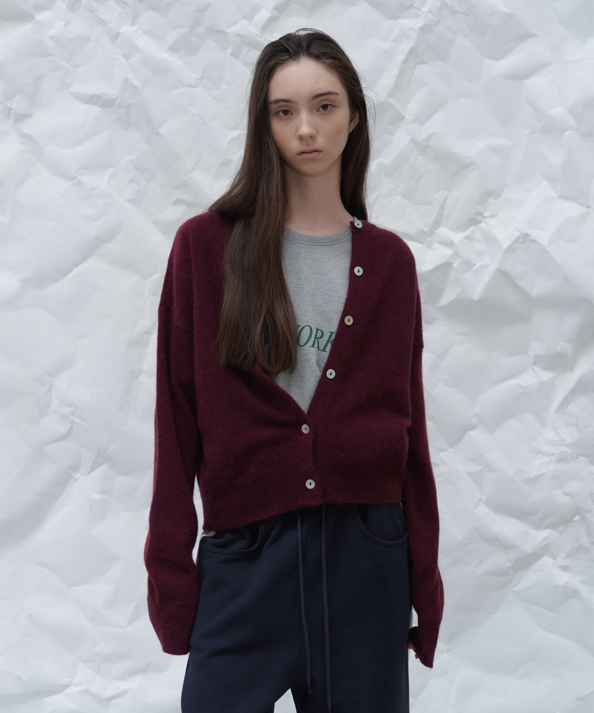 포에토(FOETO) Basic alpaca cardigan - wine