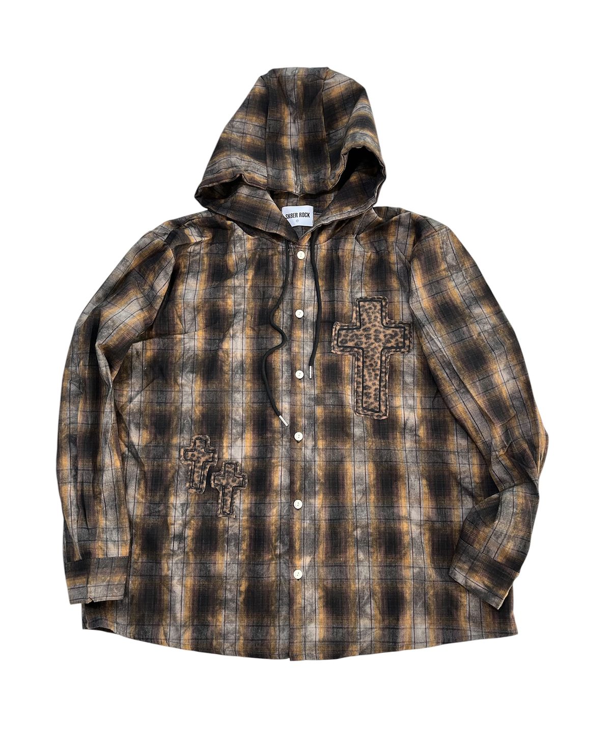 스케이터락(SK8ER ROCK) Cross Smudge Check Hooded Shirt (brown mix)