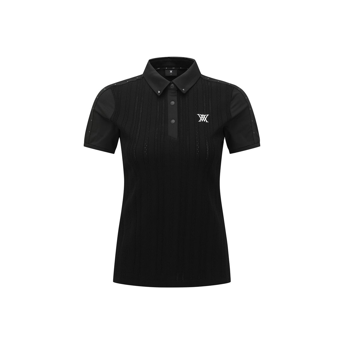 어뉴골프(ANEW GOLF) WOMEN TEXTURED HYBRID SHORT T-SHIRT_BK