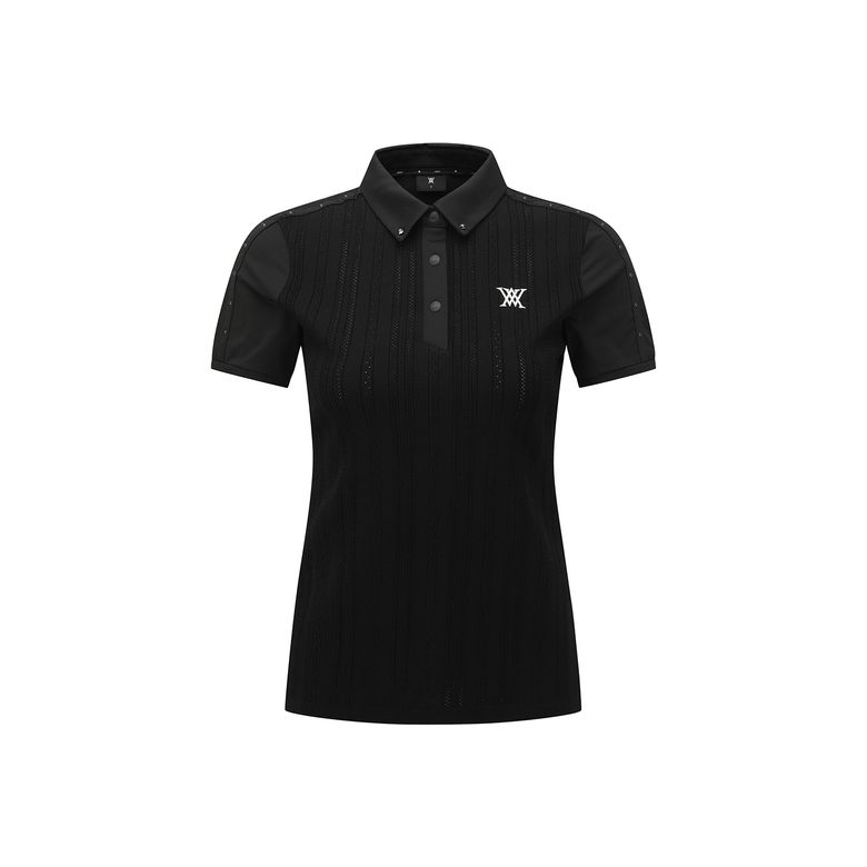 WOMEN TEXTURED HYBRID SHORT T-SHIRT_BK