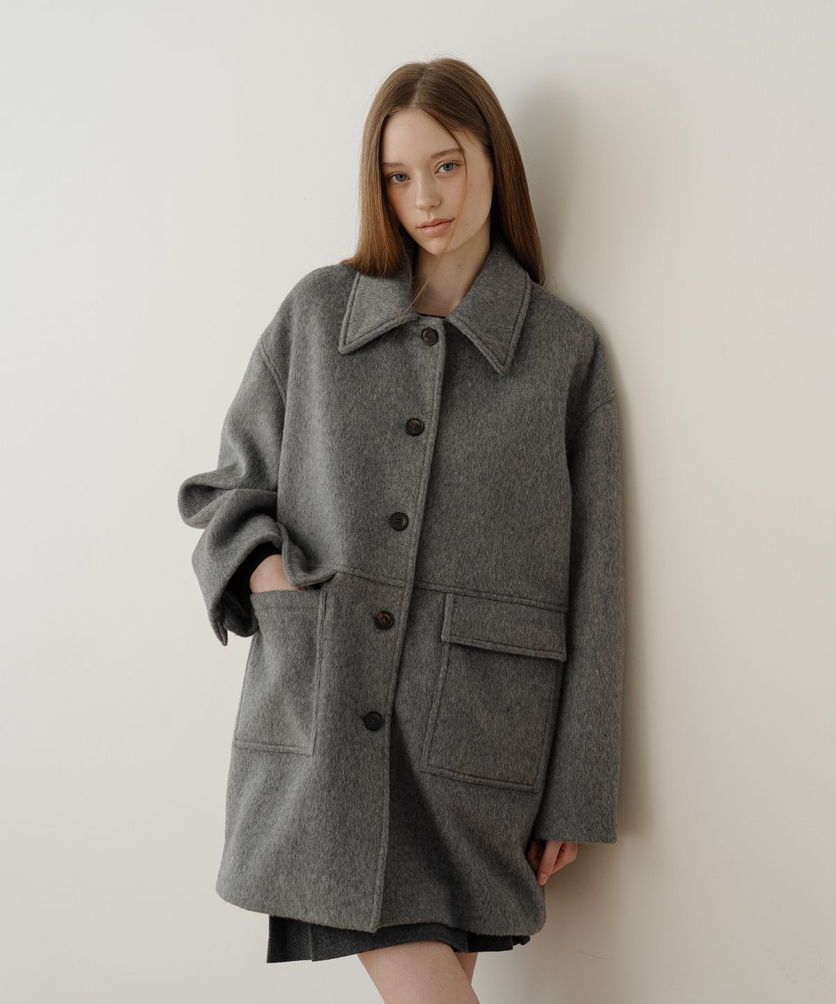 클루니(CLUNY) Wool Pocket Half Coat - Gray