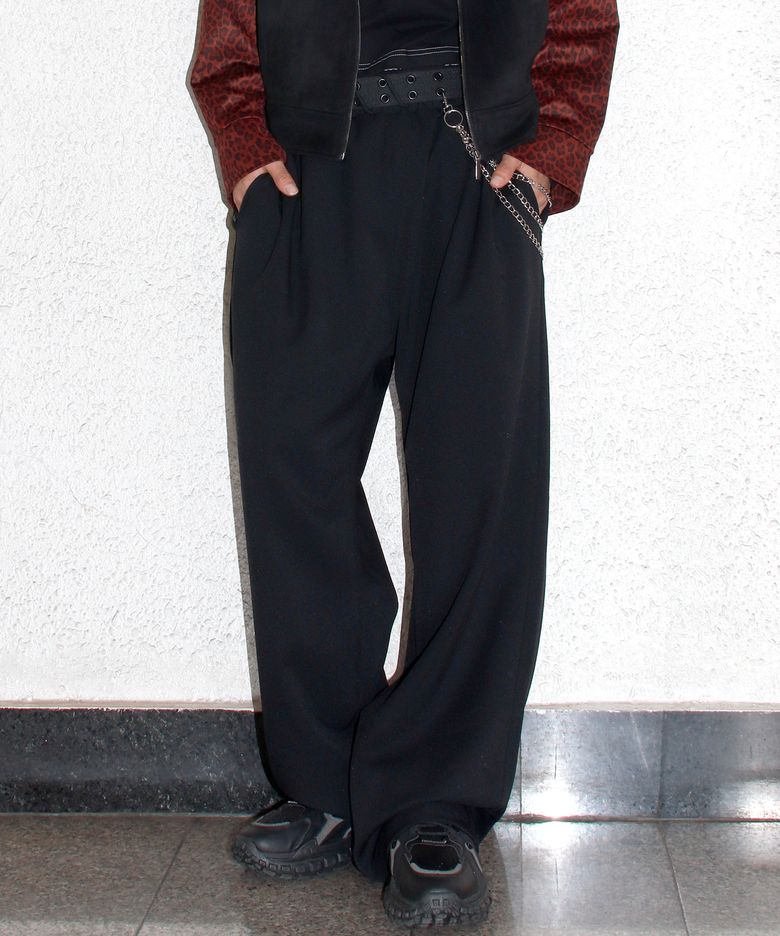 M solid straight-fit semi-wide pants - Black