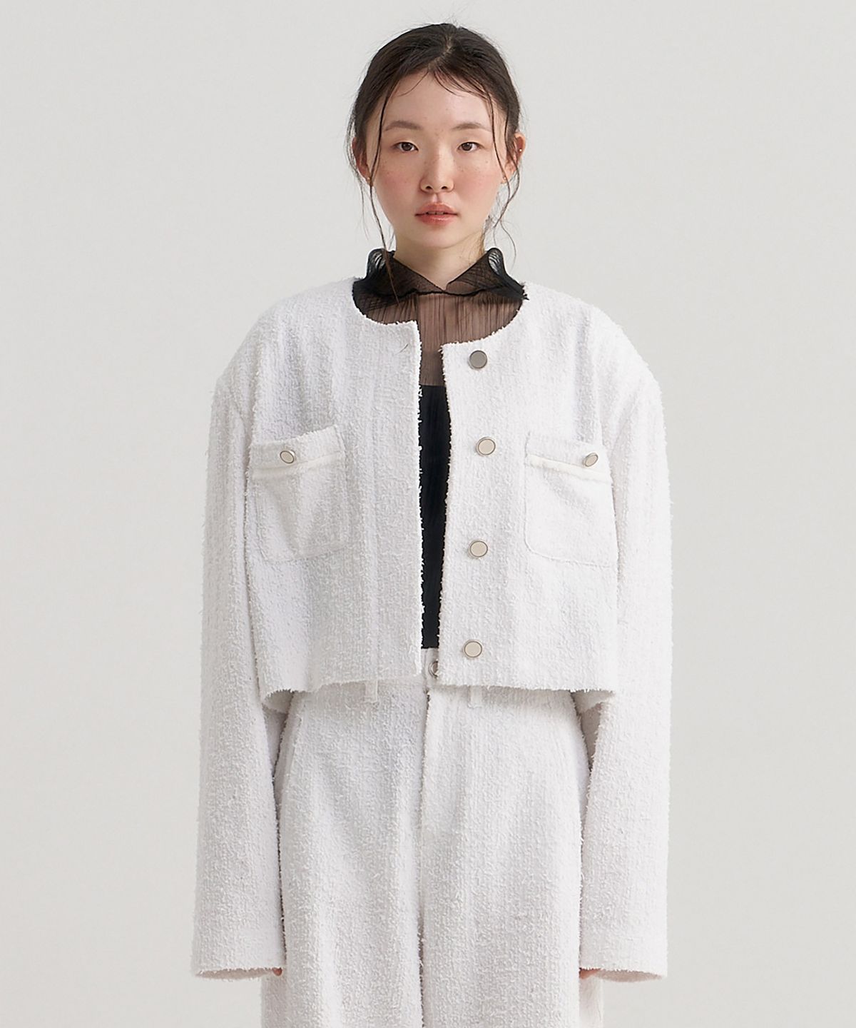 티백(TIBAEG) 데님 트위드 크롭 재킷 DENIM TWEED SHORT JK