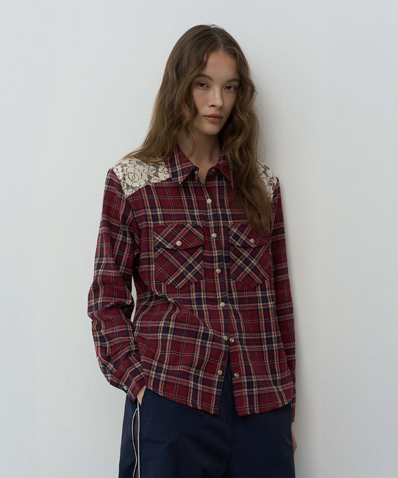Lace Check Shirt (Red)
