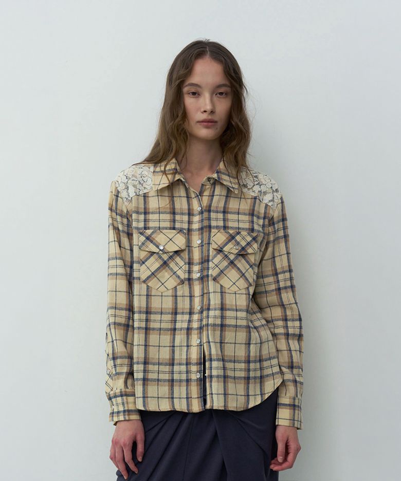 Lace Check Shirt (Beige)