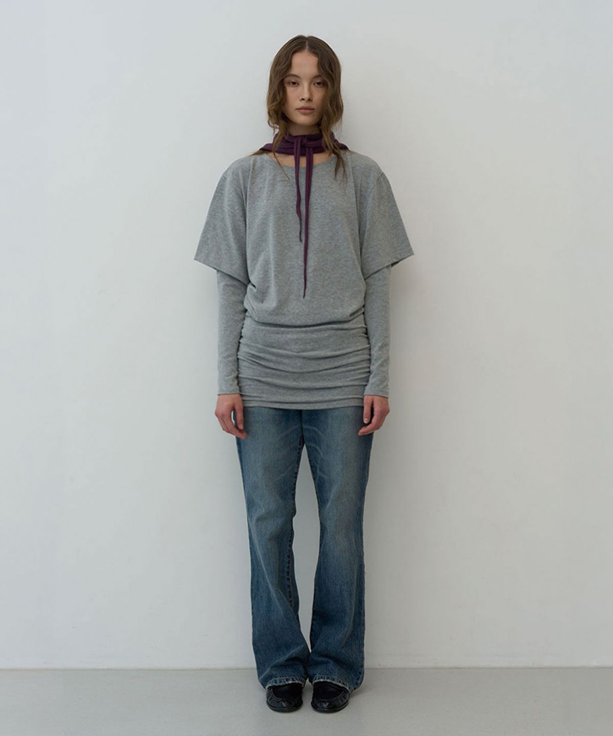 프리퍼프리퍼(PREFERPREFER) Layered Shirring Dress (Melange Grey)