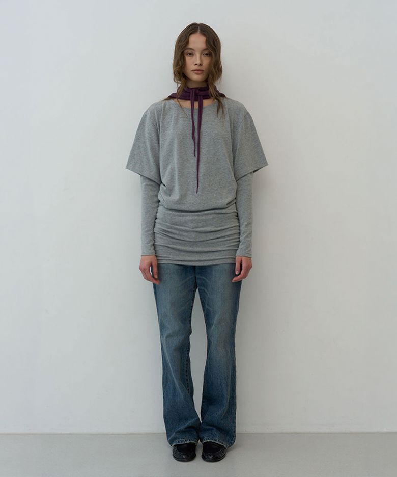 Layered Shirring Dress (Melange Grey)