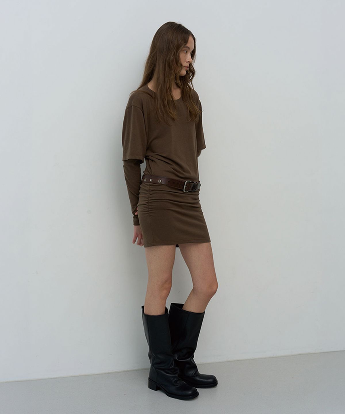 프리퍼프리퍼(PREFERPREFER) Layered Shirring Dress (Brown)