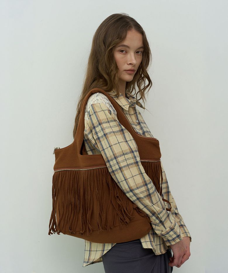 Fringe Zip Bag (Brown)