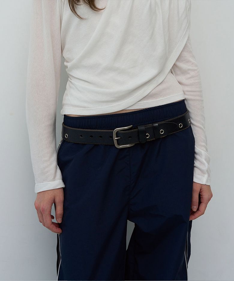 Eyelet Leather Belt (Black)