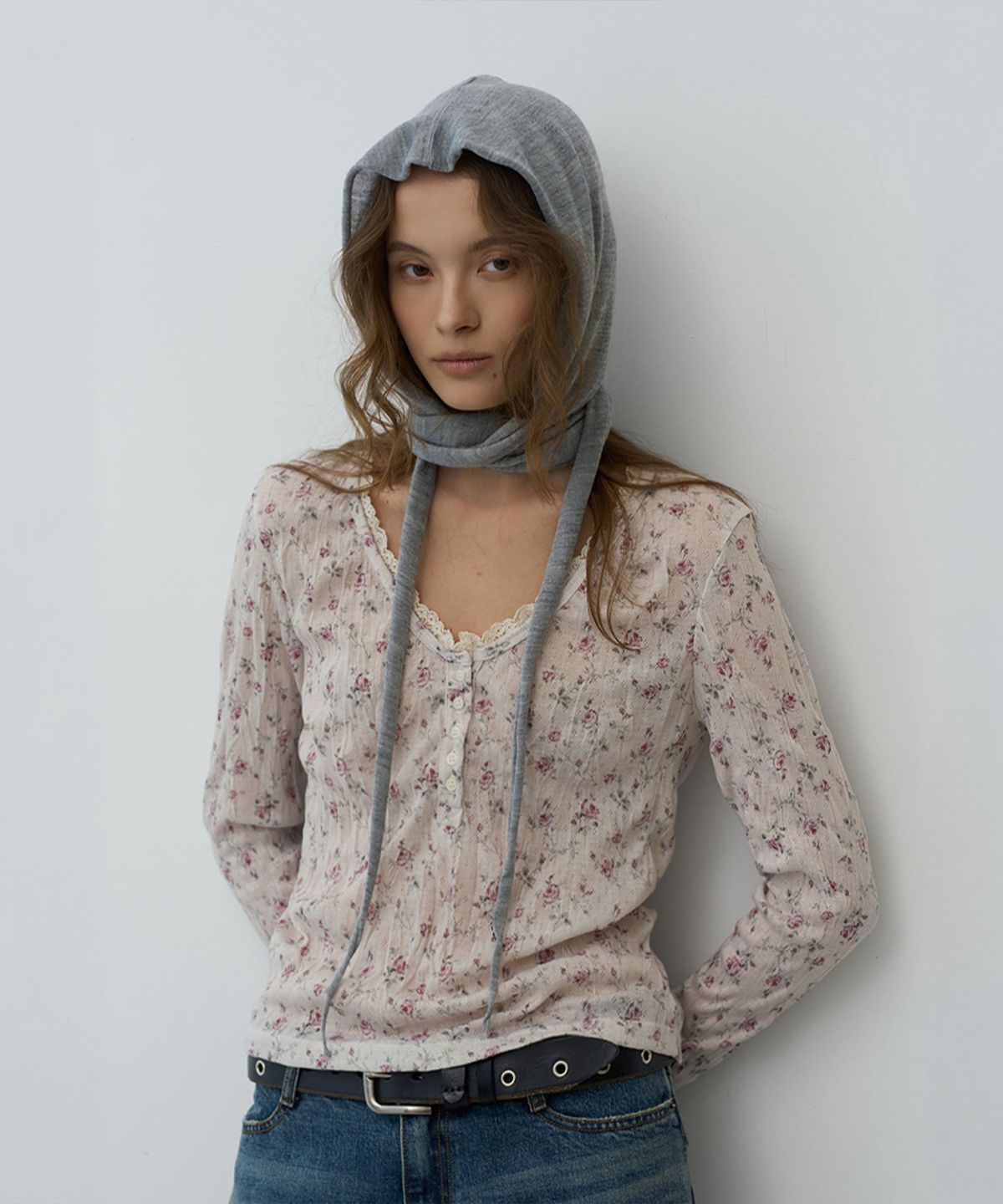 프리퍼프리퍼(PREFERPREFER) Knit Hood Scarf (Grey)
