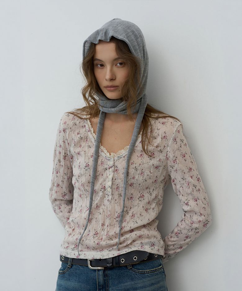 Knit Hood Scarf (Grey)