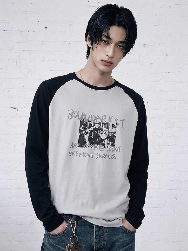 CONTRAST RAGLAN SLEEVE TEE GRAY