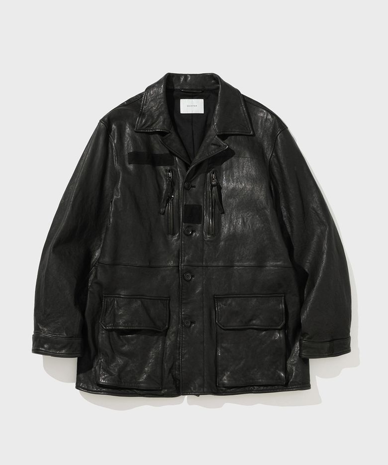WASHED LEATHER FIELD COAT (BLACK)