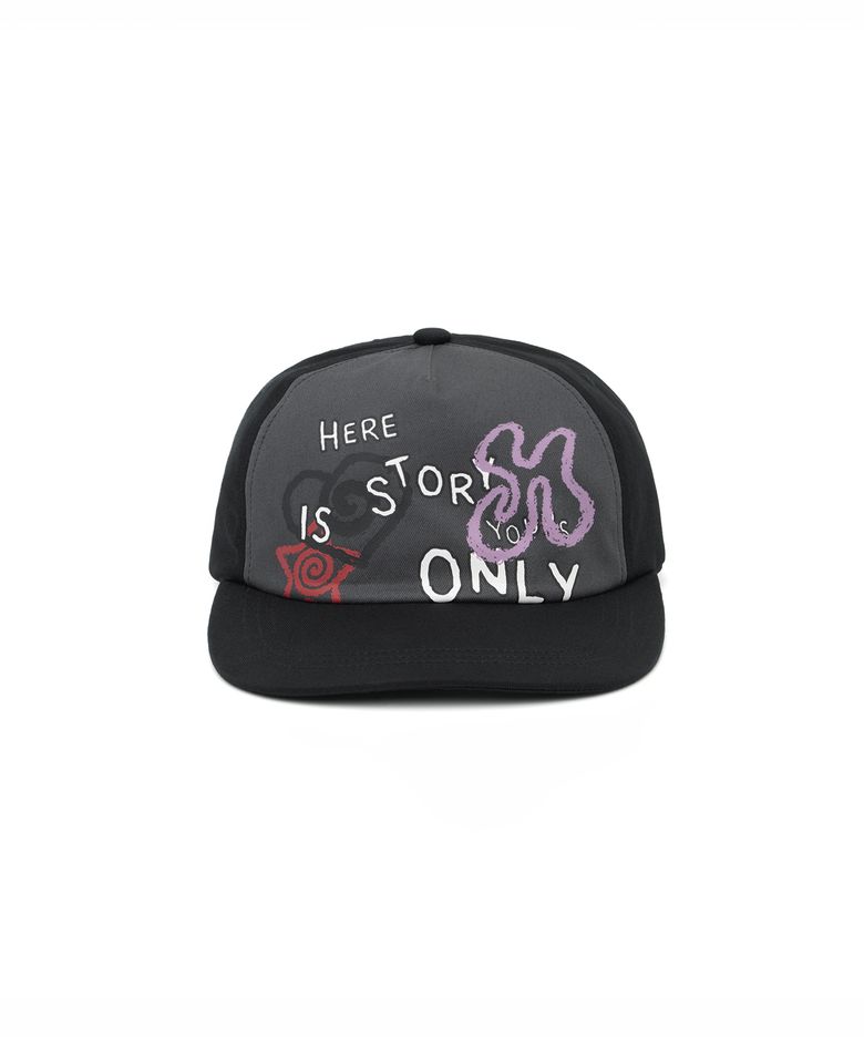 Scribble Contrast Flat Cap - Black