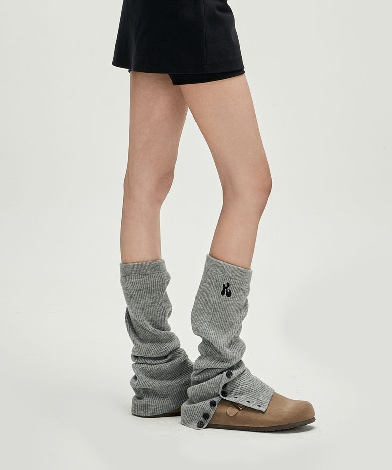 H Symbol Side Button Leg Warmer - Grey