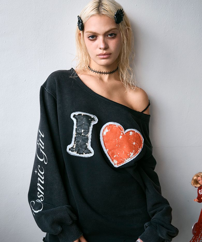 Love Cosmic Girl Off Shoulder Sweatshirt Black