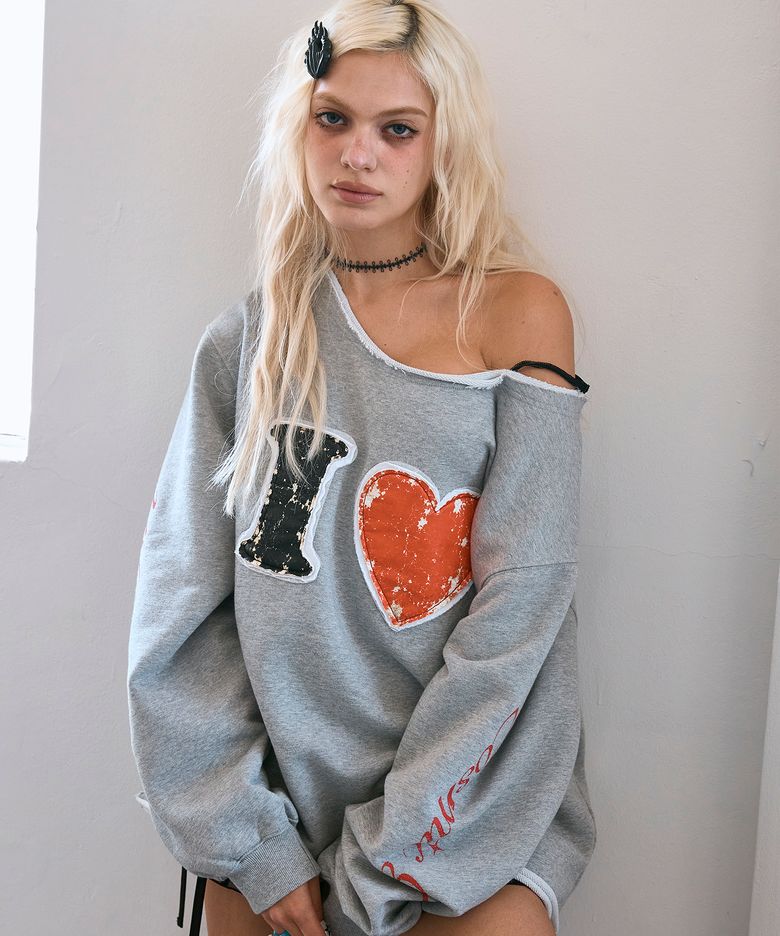 Love Cosmic Girl Off Shoulder Sweatshirt Melange Grey