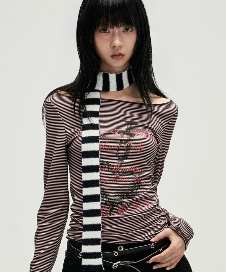One Shoulder Heart Long Sleeve - Pink