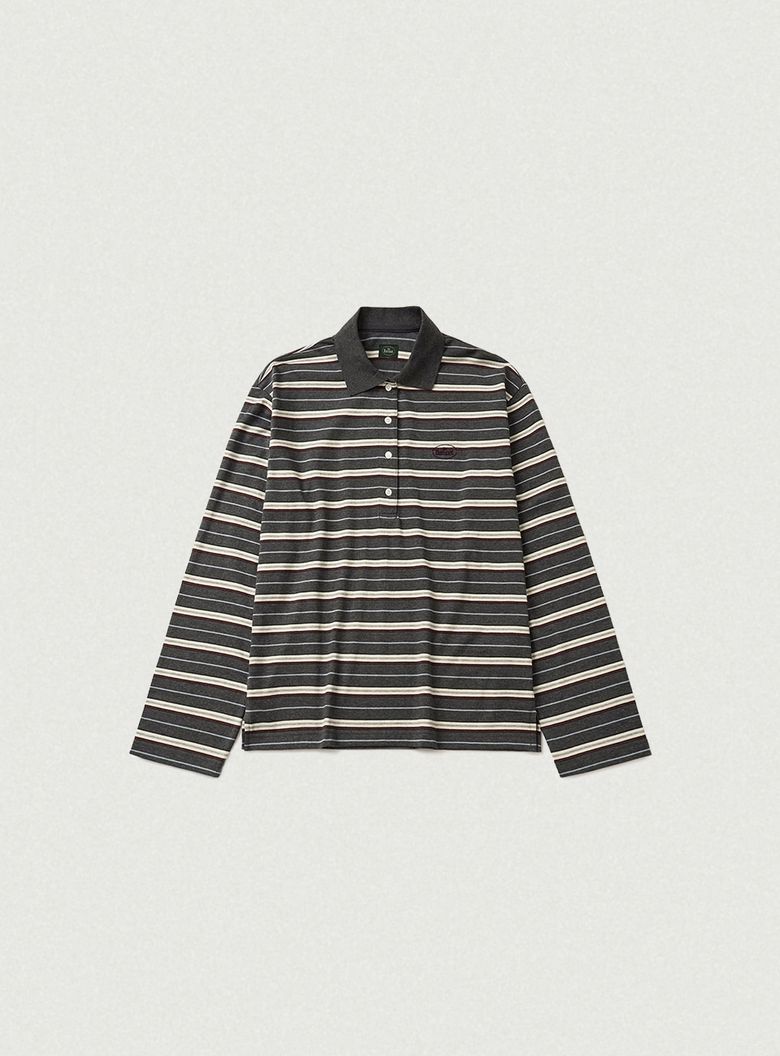 Lang Stripe Polo Top_Grey