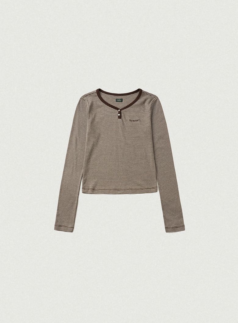 Devon Stripe Henley T-Shirt_Brown