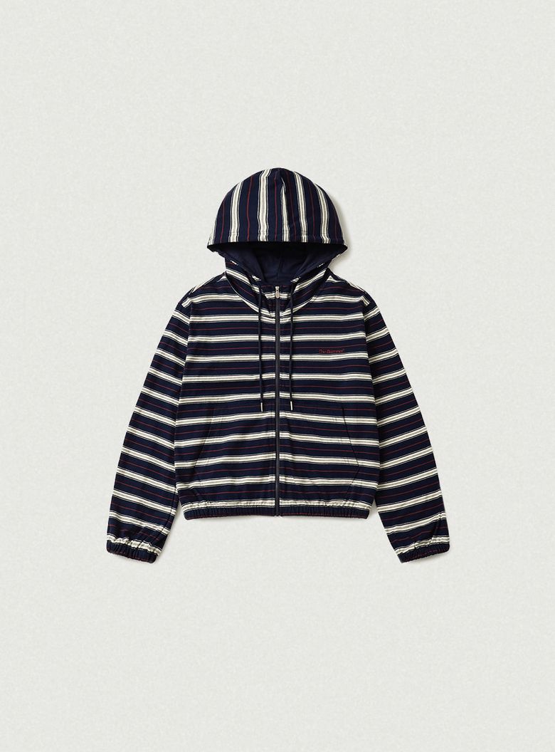 Lang Stripe Zip-Up Hoodie_Navy
