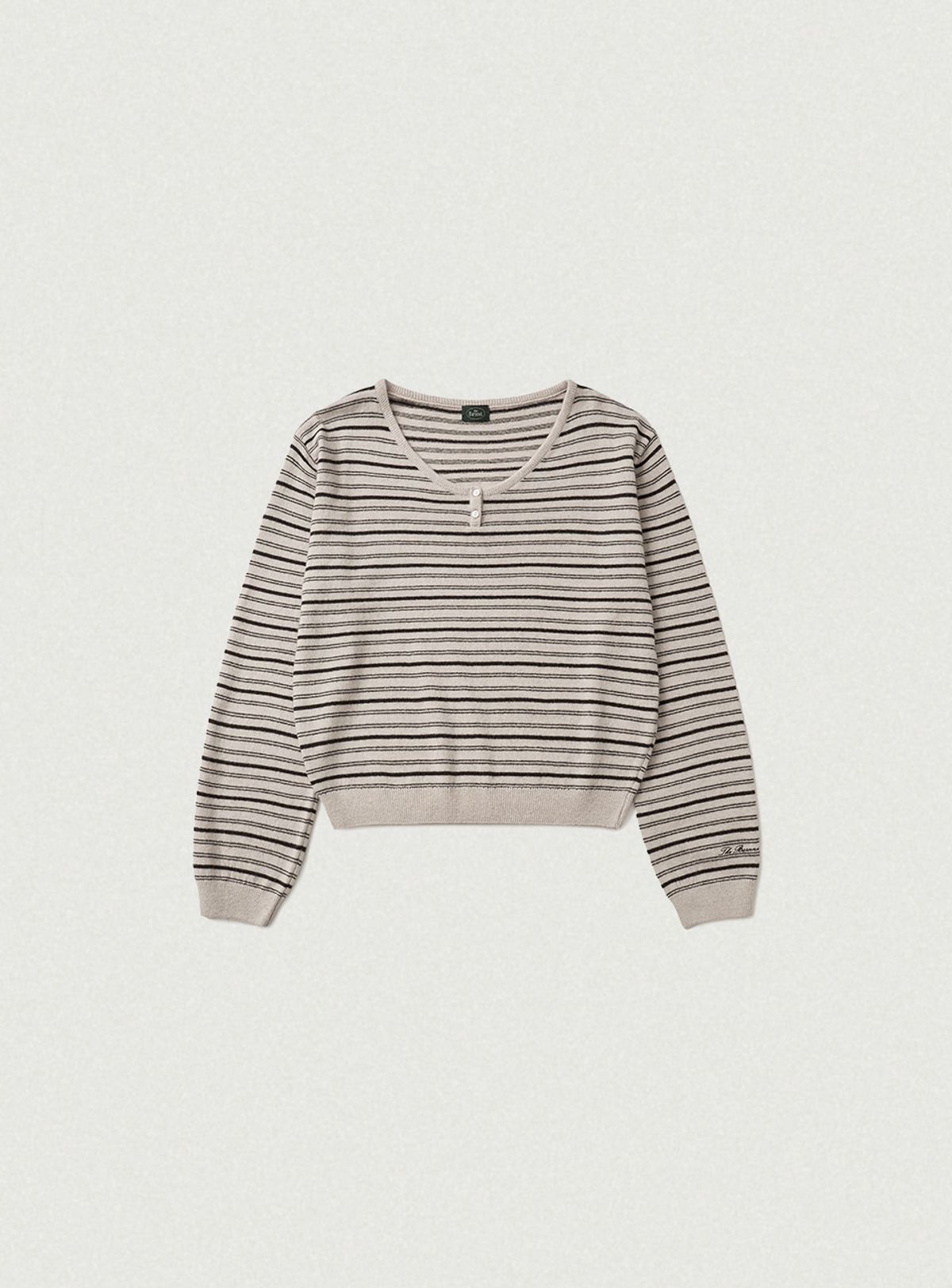 더바넷(THEBARNNET) Larry Stripe Henley Knit Top_Beige