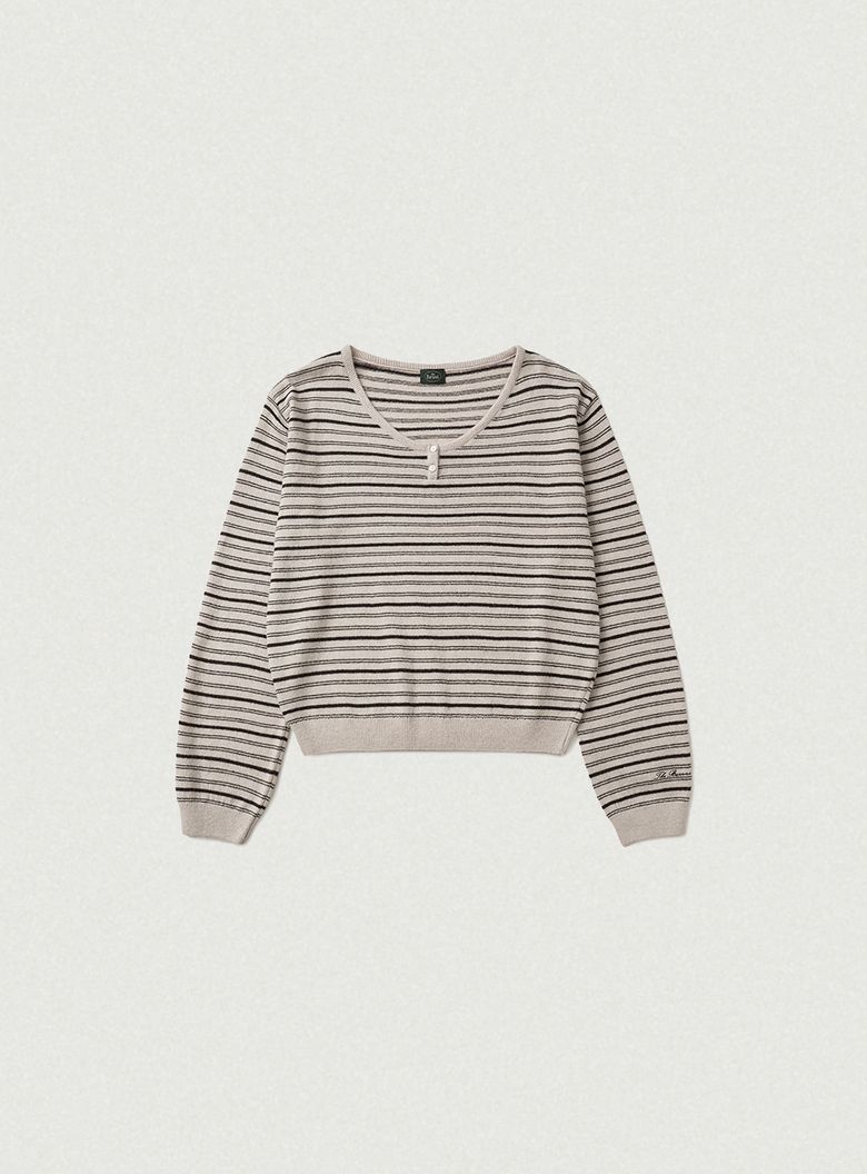Larry Stripe Henley Knit Top_Beige