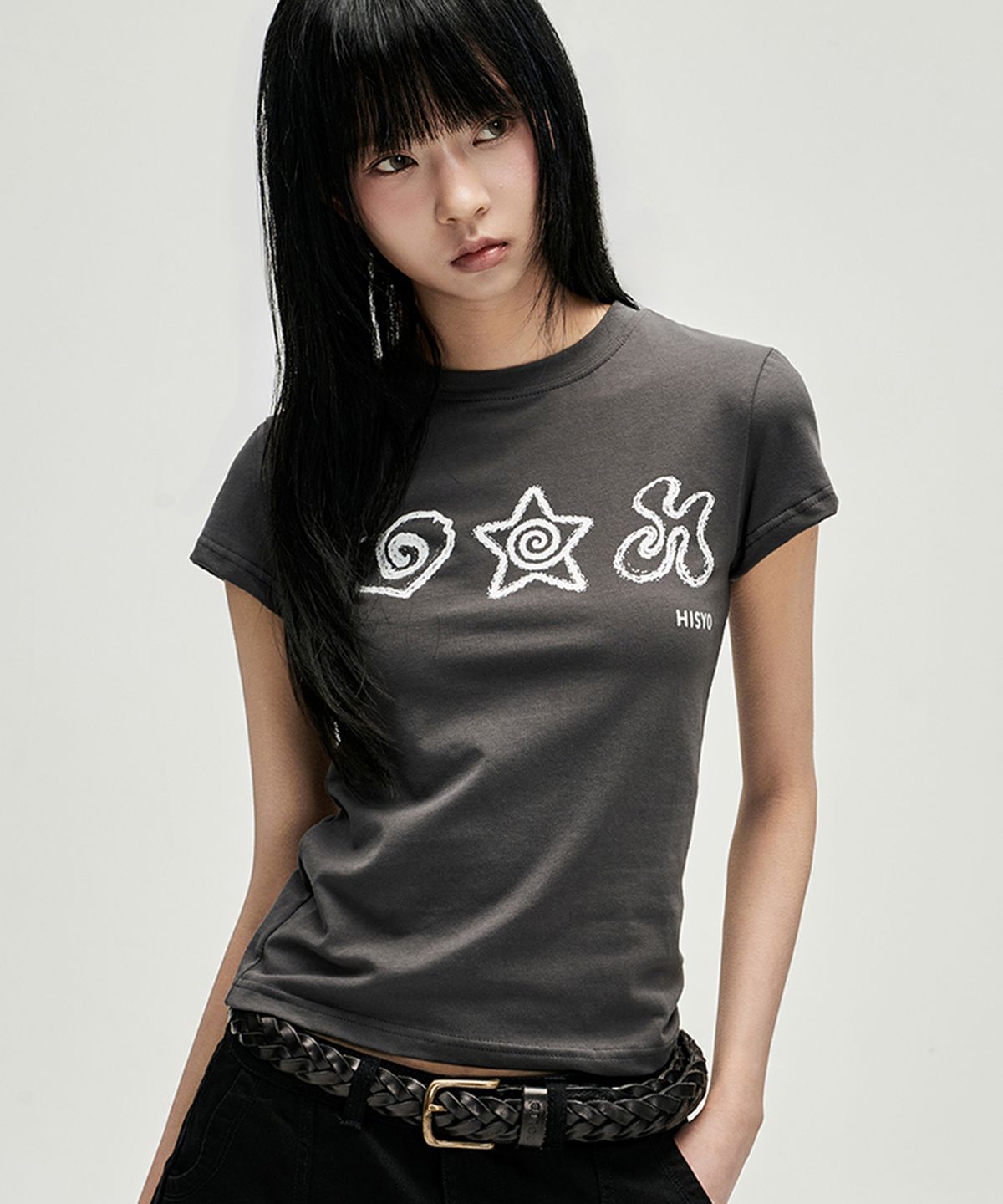 히쇼(HISYO) Symbol Check Applique T-Shirts - Charcoal