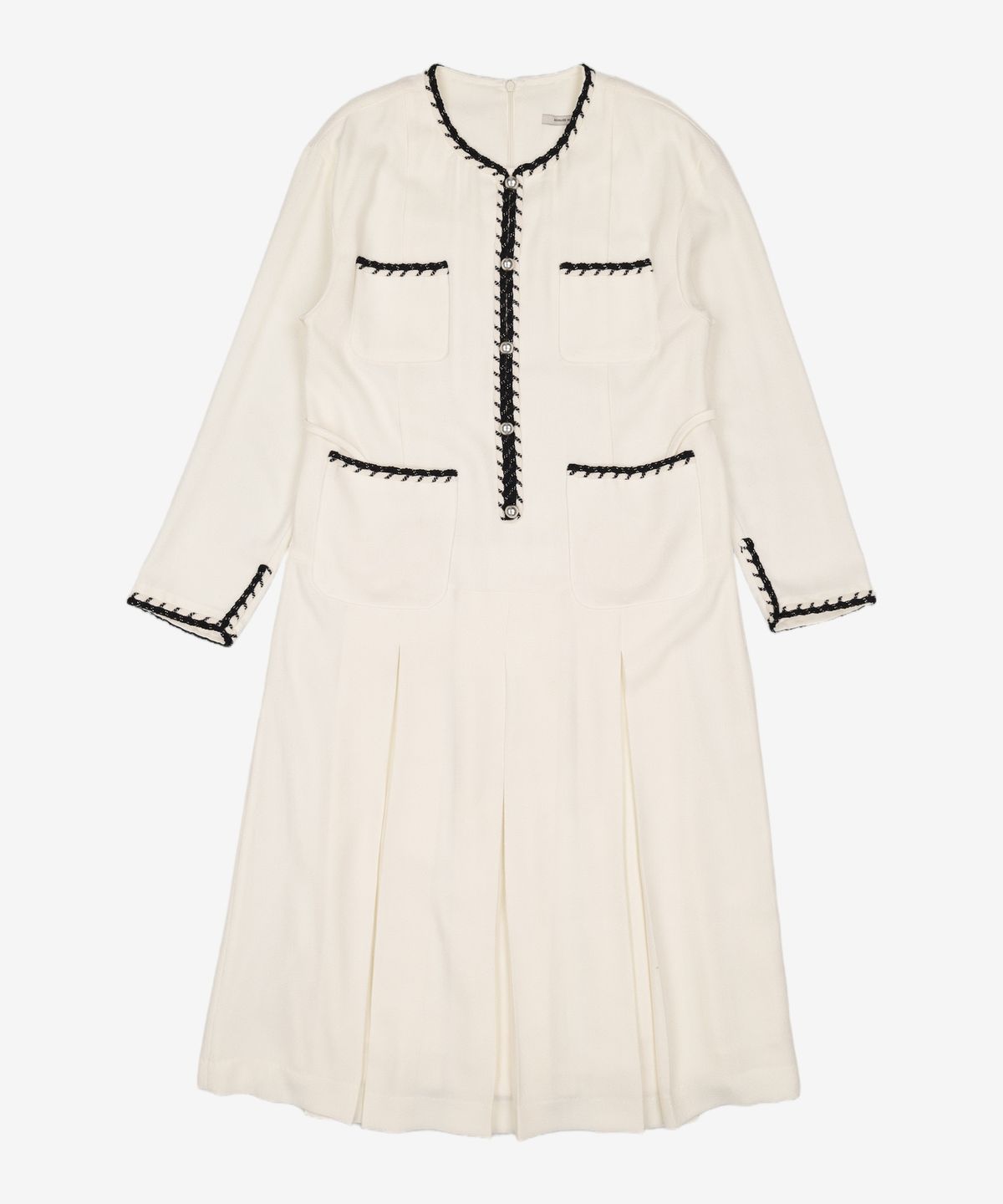 비뮤즈맨션(BEMUSE MANSION) Tweed tape trimming pleated dress - Ivory L