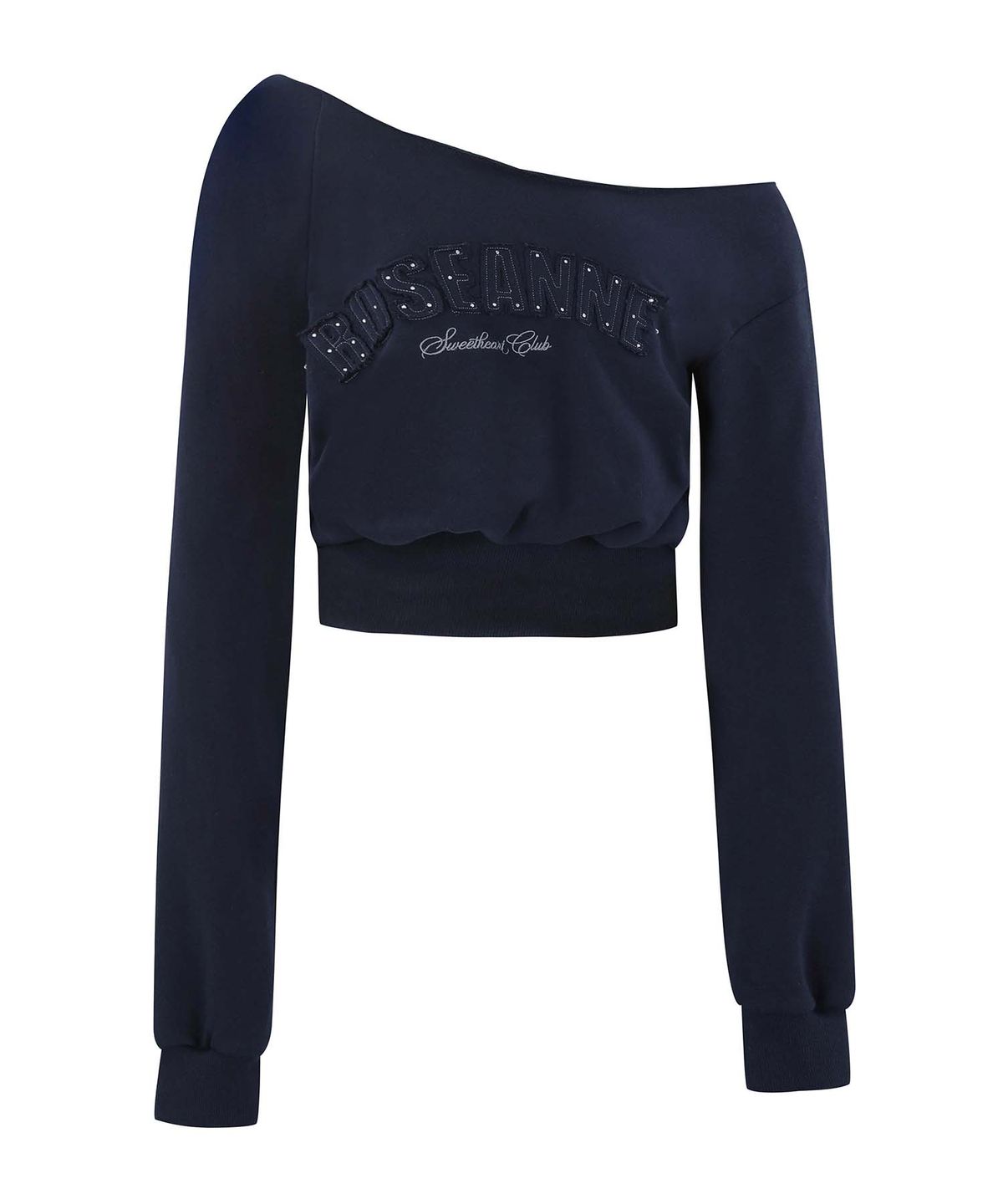 로잔느(ROSEANNE) Sweetheart Club One-Shoulder Sweatshirt (Navy)
