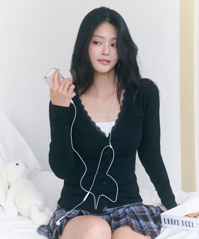 Milkshake Lace-Trim Cardigan (Black)