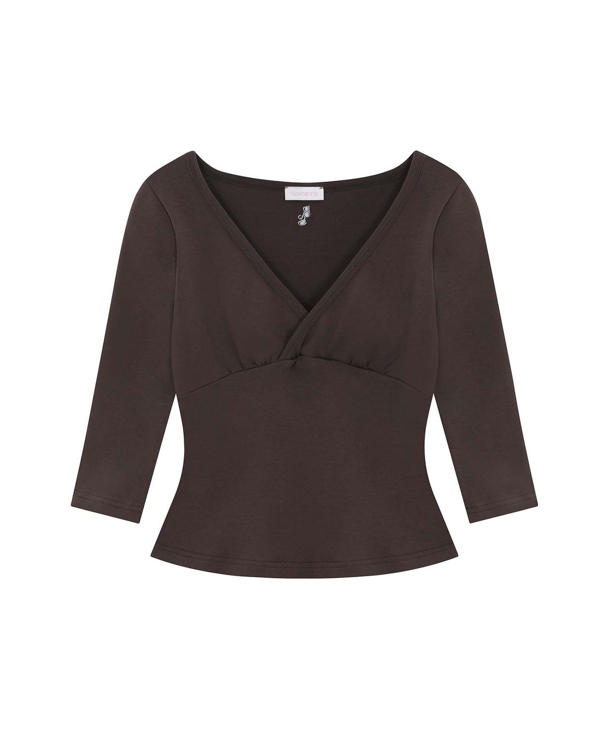 로잔느(ROSEANNE) Rachel Wrap 3/4-Sleeve Top (Brown)