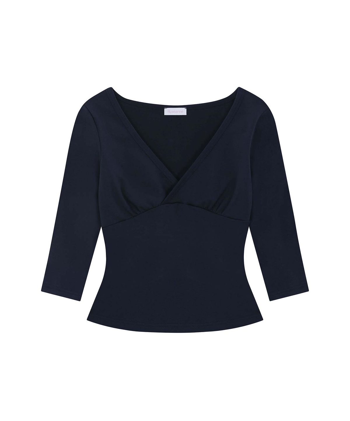 로잔느(ROSEANNE) Rachel Wrap 3/4-Sleeve Top (Navy)