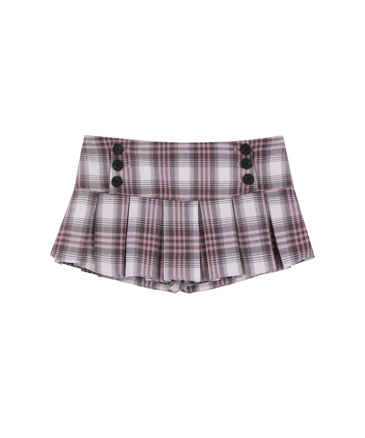 로잔느(ROSEANNE) After School Button Pleated Mini Skirt (Rosewood Pink Plaid)